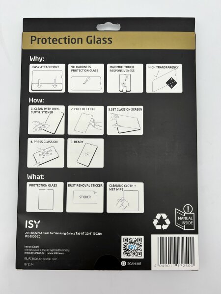 ISY Premium 9H Displayschutz Glas für Samsung Galaxy Tab A7 Anti-Fingerabdruck
