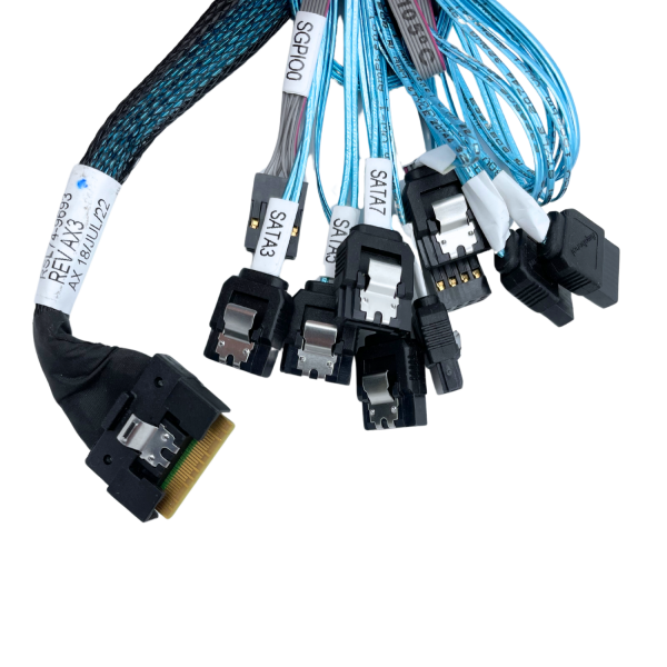 Amphenol 26II-IC5407-7500-SB / RSL74-9693 Slimline SASx8 (SFF8654) -to- 8 SATA 75CM