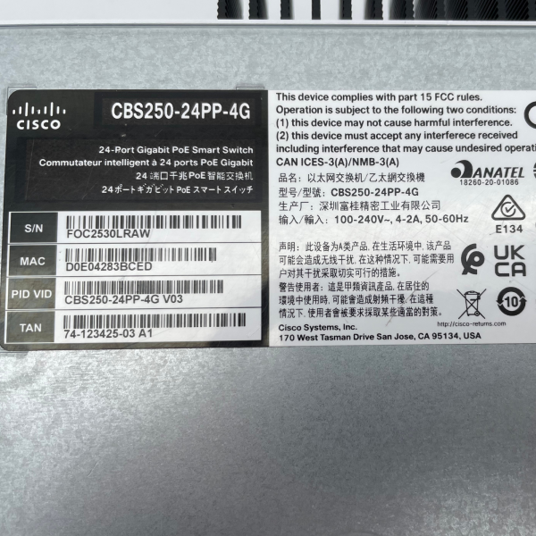 Cisco CBS250-24PP-4G 24-Port Gigabit PoE 4-SFP Smart Switch L3-Routing