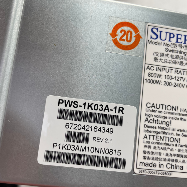 Supermicro CSE-825 2U Server X11DDW-NT 8xLFF BPN-SAS3-825 2x PWS-1K03A-1R 80Plus