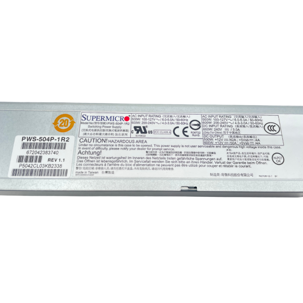 Supermicro Redundantes Netzteil 1U PWS-504P-1R2 500/600W 80Plus Platinum PSU