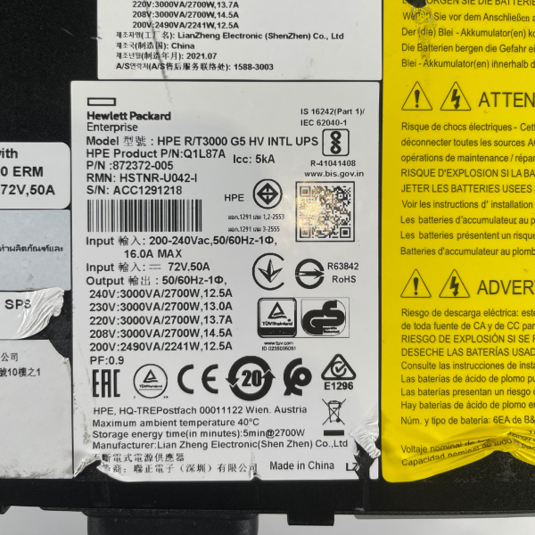 Hewlett Packard Enterprise R/T 3000 G5 HV INTL UPS USV Q1L87A inkl. Batterie
