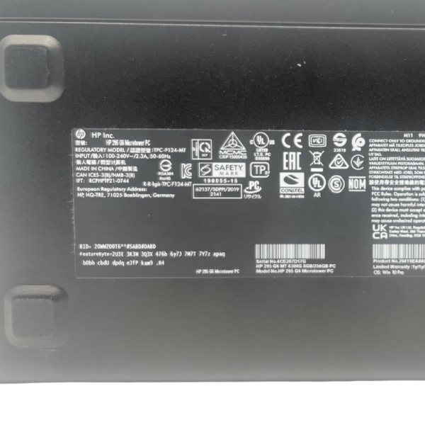 HP 295 G6 Microtower AMD Ryzen 3 4300G 8GB RAM 200GB SATA SSD AMD Grafik 180W