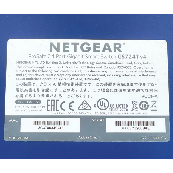 NETGEAR GS724Tv4 24-Port Gigabit Smart Managed Switch mit 2 SFP Ports 1U 48 Gbps