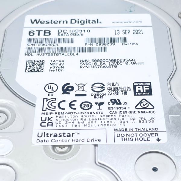 Western Digital 6TB Ultrastar DC HC310 3.5" SATA 6Gb/s 255MB/s 7200 U/min 265MB