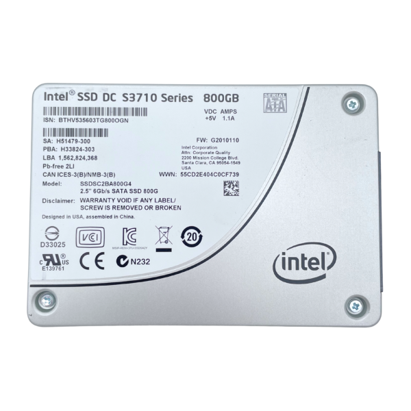 Intel SSD DC S3710 2.5" 800GB SATA 6Gb/s 550/520 MB/s PLP AES 256 HET 16.9PB TBW