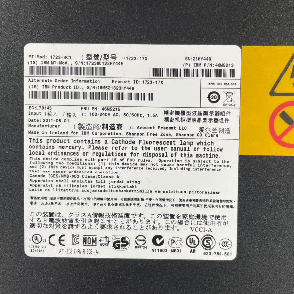 IBM 1U 17" Rackmount Flat Panel Console Kit 1723-HC1 KVM QWERTY Keyboard