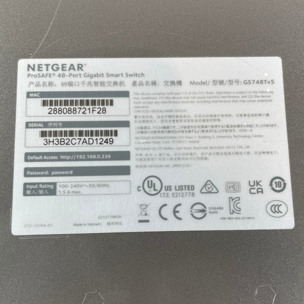 Netgear ProSafe GS748T 48-Port Gigabit Ethernet Managed Switch 4x 1G SFP