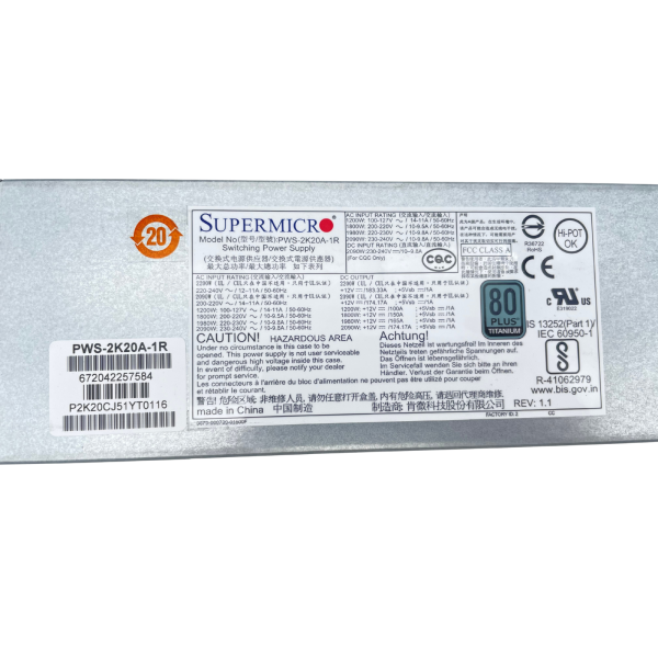 Supermicro PWS-2K20A-1R 2200W Redundantes Hot-Swap Netzteil 80 Plus Titanium