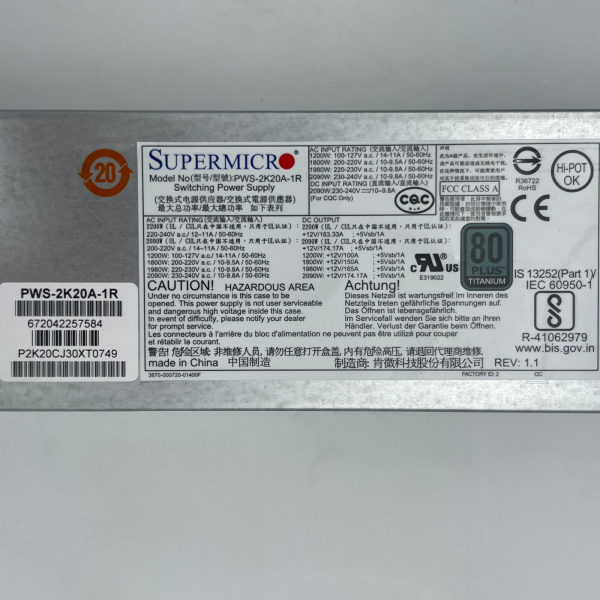 Supermicro SYS-2029TP-HC1R 2U 4-Node Server 24x2.5" Bays 2xPWS-2K20A-1R PSU