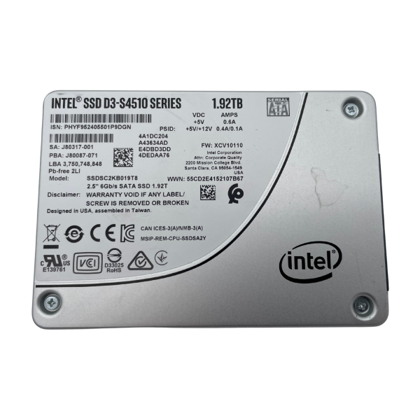 Intel D3-S4510 1.92TB 2.5" SATA SSD Enterprise Server TLC 3D NAND SSDSC2KB019T8