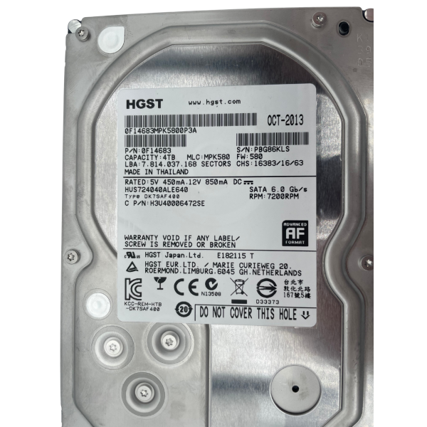 HGST HUS724040ALE640 4TB 3.5" SATA HDD 6 GB/s OF14683 7200 RPM 64 MB Cache