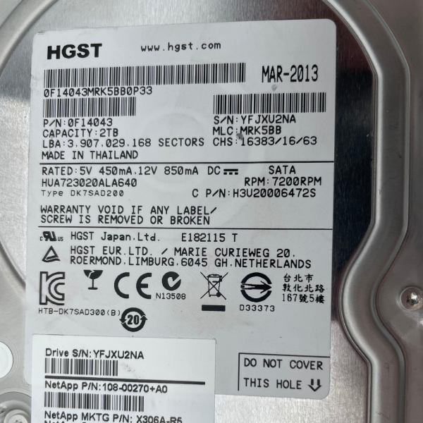 HGST Ultrastar 7K3000 2TB 3.5" SATA 6Gb/s 7200rpm 64MB HDD HUA723020ALA640