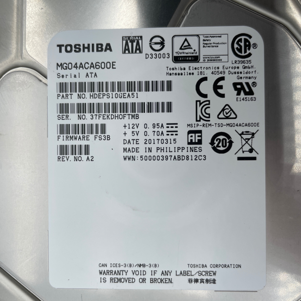 Toshiba MG04ACA600E 6TB 3.5" SATA 6Gb/s 7200rpm 128MB Cache Enterprise HDD NAS