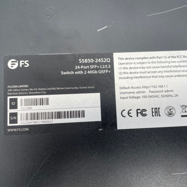 FS S5850-24S2Q L3 Switch 24x10G SFP+ 2x40G QSFP+ MLAG Fully Managed Switch