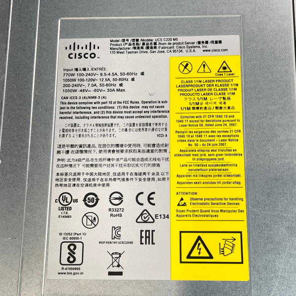 Cisco UCS C220 M5 1U Server 4x LFF 2x LGA3647 DDR4 2x 1050W PSU UCSC-C220-M5L