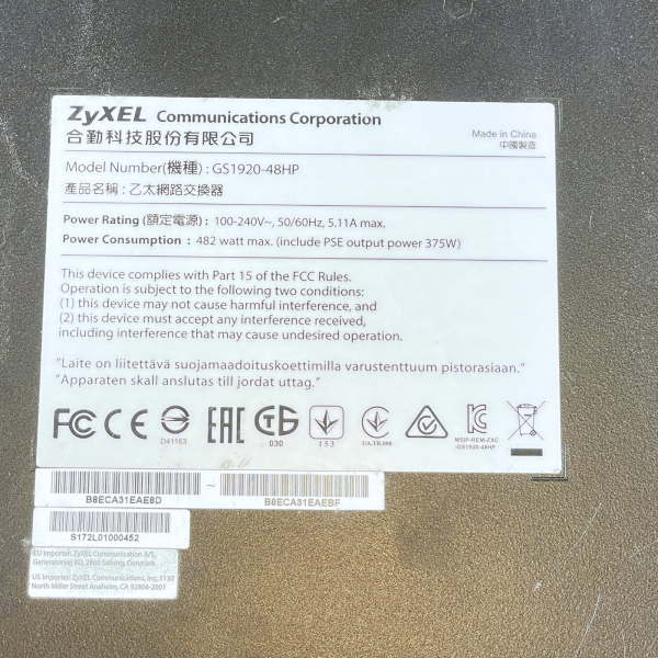Zyxel GS1920-48HP 48-Port Gigabit PoE+ Smart Switch 4x SFP 375W