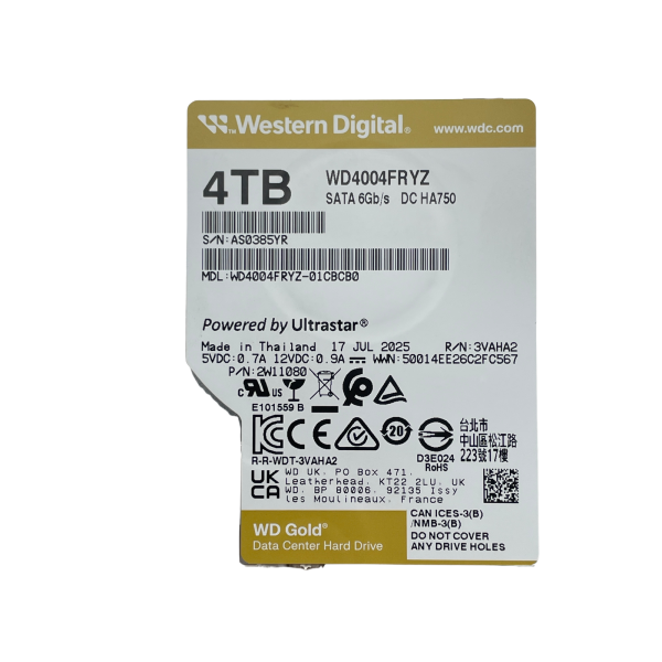 WD Gold 4TB 3.5" SATA III Enterprise HDD WD4004FRYZ-01CBCB0