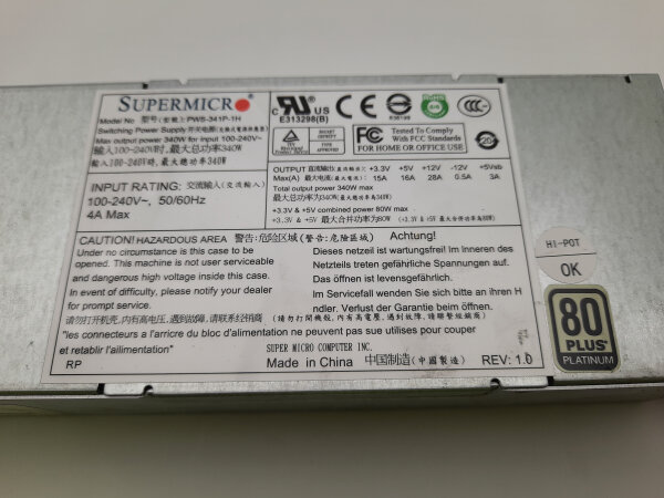 Supermicro Netzteil PWS-341P-1H 340 Watt 1U 80 PLUS Platinum PSU