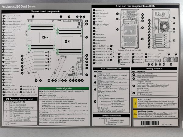 HPE ML150 Gen9 Tower 128GB RAM 2x E5-2620 V4 Red. PSU RAID