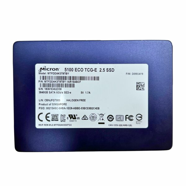 Micron 5100 ECO TCG-E 3840GB / 3.84TB 2.5" SATA SSD Datacenter Enterprise 24/7