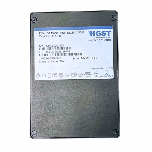 HGST SN100 HUSPR3238ADP301 3820GB / 3.82TB 2.5" PCIe U.2 SSD Datacenter Enterprise 24/7