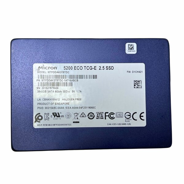 Micron 5200 ECO TCG-E 3840GB / 3.84TB 2.5" SATA SSD Datacenter Enterprise 24/7