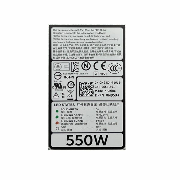 Dell DP/N 0M95X4 Hot-Swap Netzteil 550W PowerEdge R320 R420 - Gebraucht