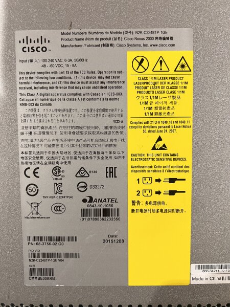 Cisco Nexus 2248TP N2K-C2248TP-1GE-V04 48x 1GbE 4x 10GbE SFP+ red. PSU V0.4 blau